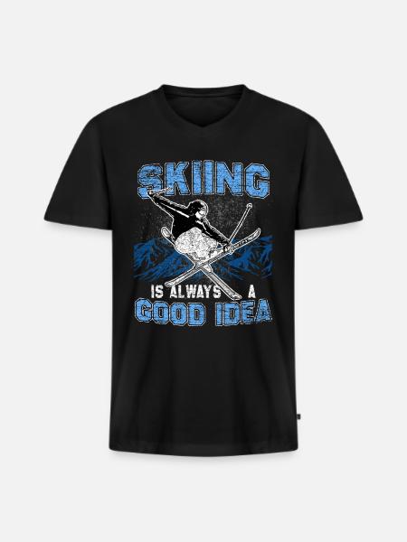 Ski Freeride - Männer Premium Bio T-Shirt mit V-Ausschnitt - Schwarz
