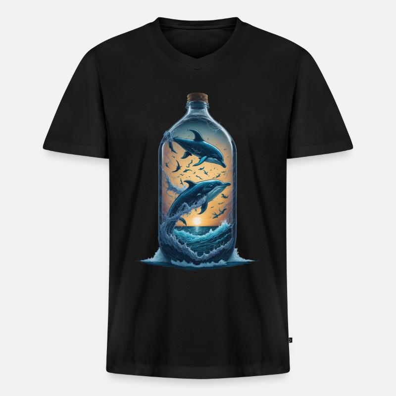 Delfin - Männer Premium Bio T-Shirt mit V-Ausschnitt - Schwarz