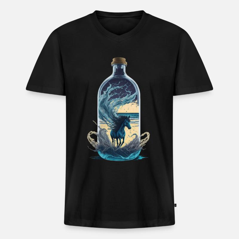 Pferd Flasche - Männer Premium Bio T-Shirt mit V-Ausschnitt - Schwarz