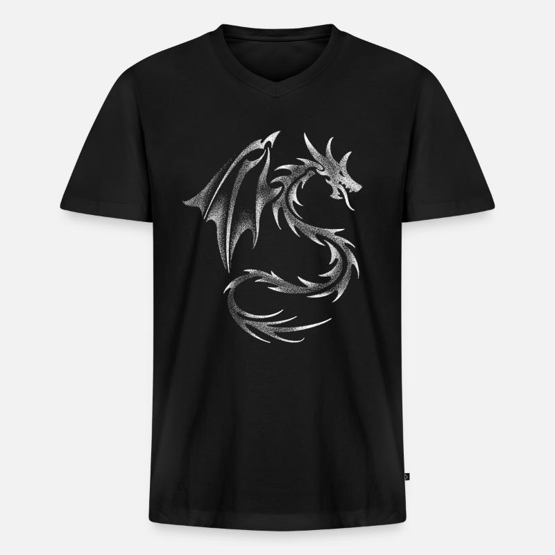 Dotwork Dragon - Männer Premium Bio T-Shirt mit V-Ausschnitt - Schwarz