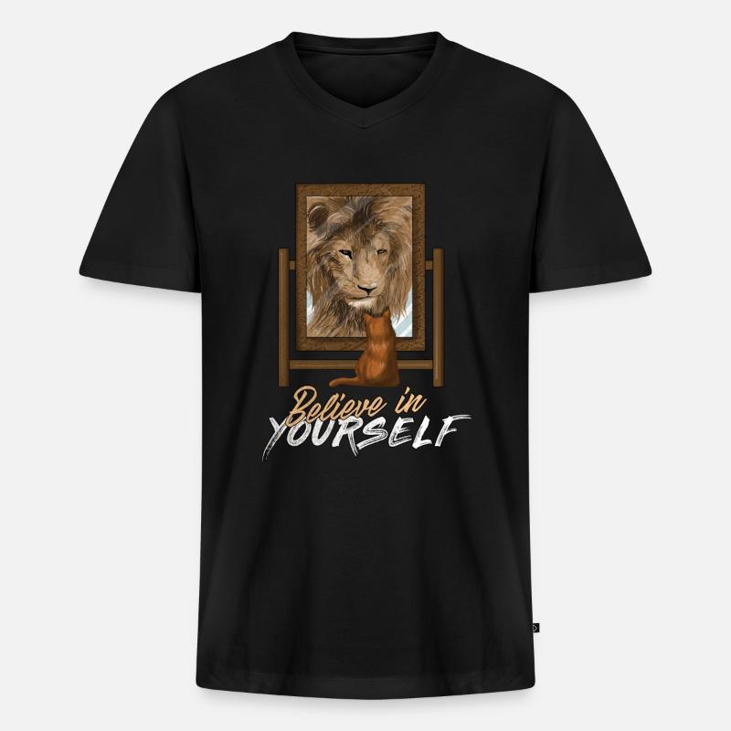 Motivation Löwe - Männer Premium Bio T-Shirt mit V-Ausschnitt - Schwarz