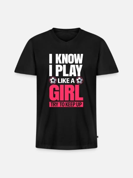 Frauenfußball - Männer Premium Bio T-Shirt mit V-Ausschnitt - Schwarz