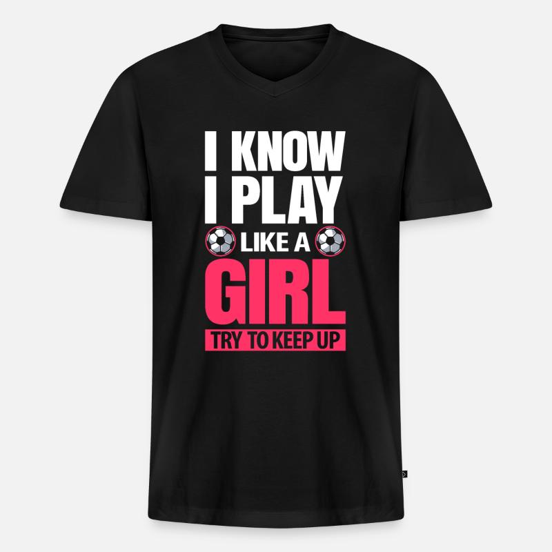 Frauenfußball - Männer Premium Bio T-Shirt mit V-Ausschnitt - Schwarz