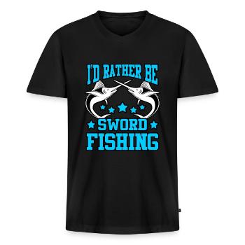 Schwertfisch - Männer Premium Bio T-Shirt mit V-Ausschnitt - Schwarz - Vorne - Nico (187cm)