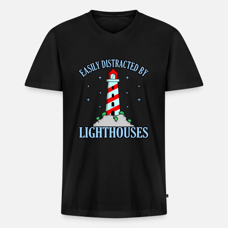 Leuchtturm - Männer Premium Bio T-Shirt mit V-Ausschnitt - Schwarz