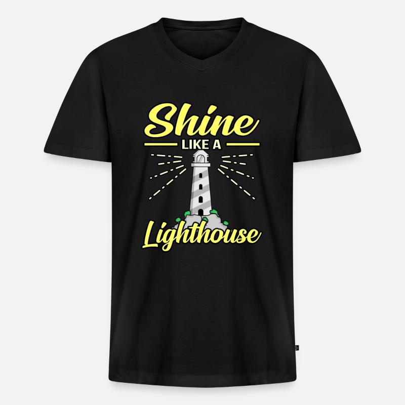 Leuchtturm - Männer Premium Bio T-Shirt mit V-Ausschnitt - Schwarz