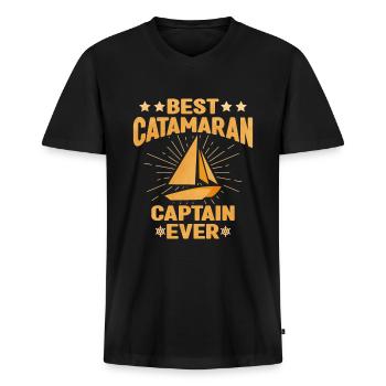 Catamaran - Men's Premium Organic T-shirt with V-neck - black - Front - Nico (187cm)