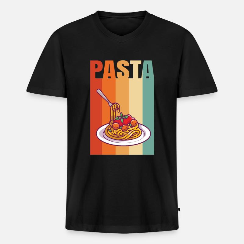 Retro Nudeln - Männer Premium Bio T-Shirt mit V-Ausschnitt - Schwarz