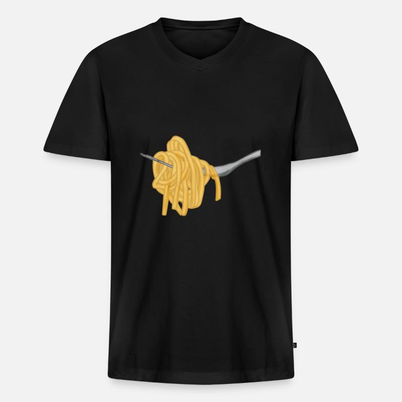 Nudeln Spaghetti Gabel - Männer Premium Bio T-Shirt mit V-Ausschnitt - Schwarz