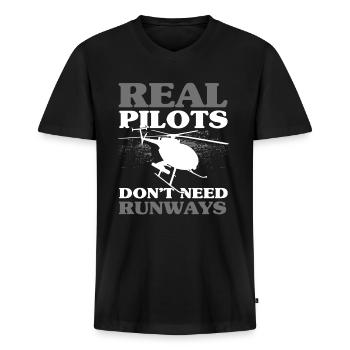 Cadeau de pilote d’hélicoptère - T-shirt encolure en V Premium bio Homme - noir - Devant - Nico (187cm)