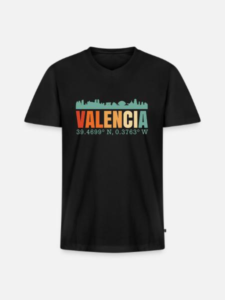 Valencia Spain Skyline - Men's Premium Organic T-shirt with V-neck - black