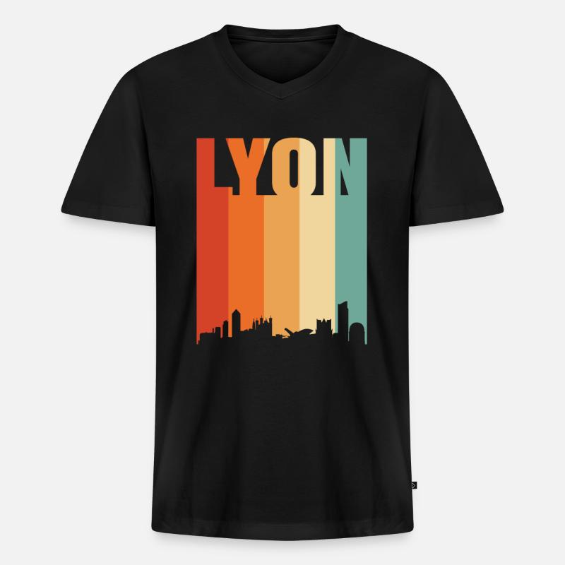 Lyon Frankreich Skyline - Männer Premium Bio T-Shirt mit V-Ausschnitt - Schwarz