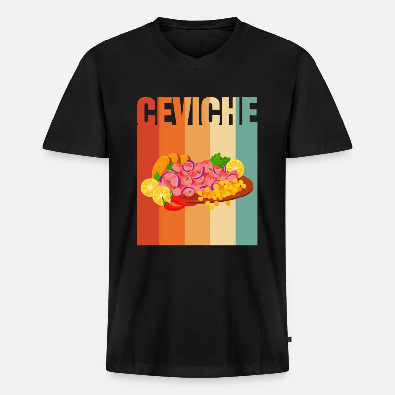 Retro Ceviche - Männer Premium Bio T-Shirt mit V-Ausschnitt - Schwarz