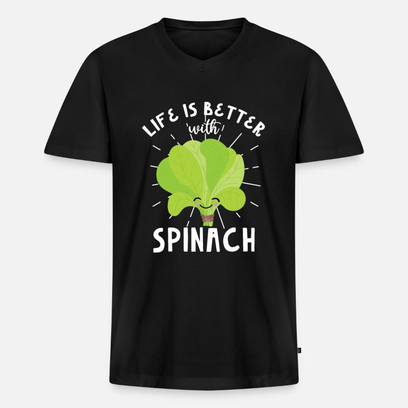 Spinat - Männer Premium Bio T-Shirt mit V-Ausschnitt - Schwarz