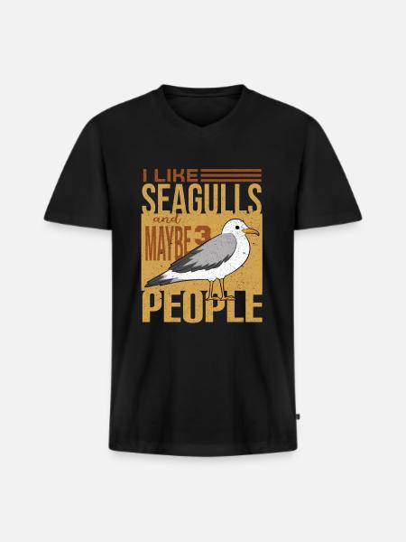 Seagull - Men's Premium Organic T-shirt with V-neck - black