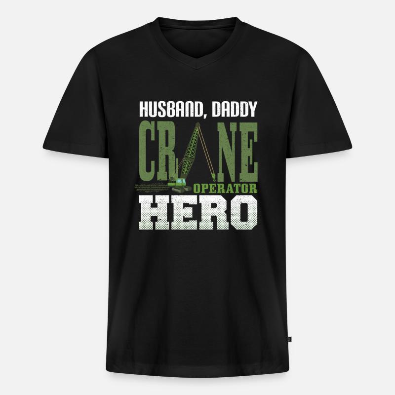 Kranführer Kran Geschenk - Männer Premium Bio T-Shirt mit V-Ausschnitt - Schwarz