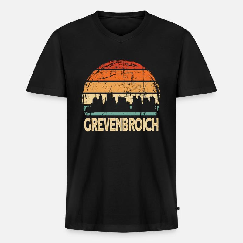 Grevenbroich - Männer Premium Bio T-Shirt mit V-Ausschnitt - Schwarz