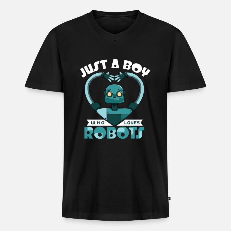 Roboter - Männer Premium Bio T-Shirt mit V-Ausschnitt - Schwarz