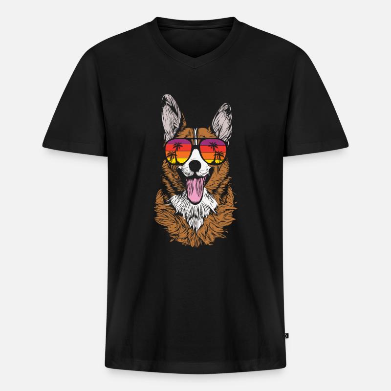 Welsh Corgi - Männer Premium Bio T-Shirt mit V-Ausschnitt - Schwarz