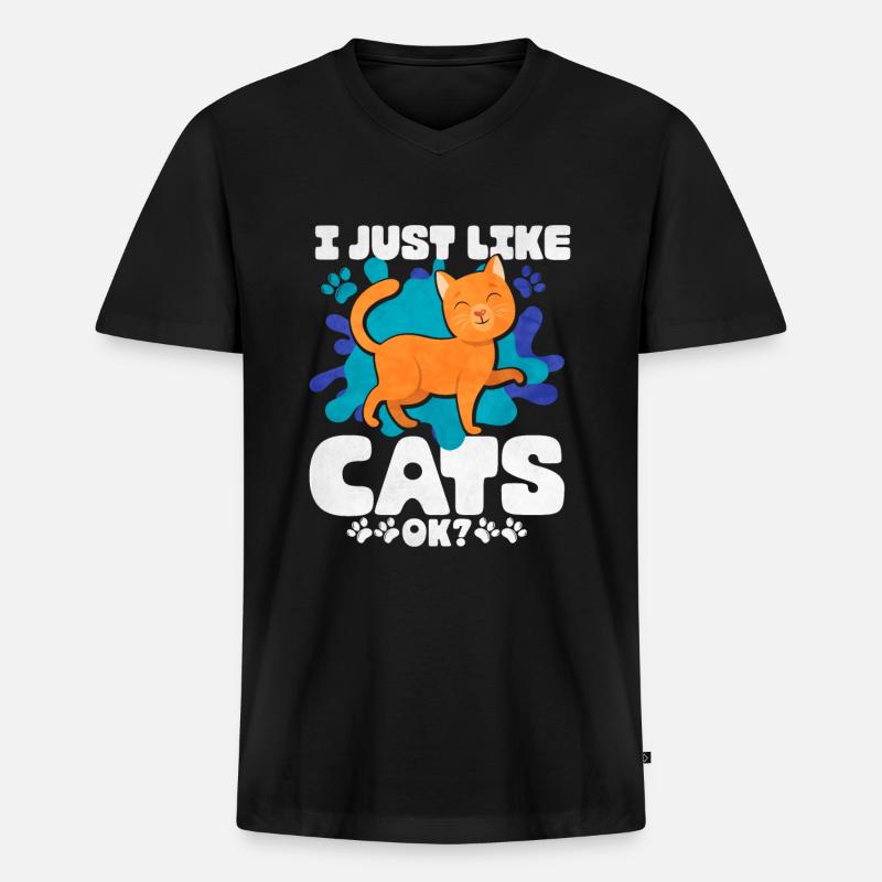 Katze - Männer Premium Bio T-Shirt mit V-Ausschnitt - Schwarz