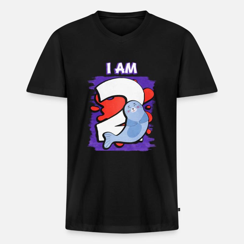 Ich Bin 2 Robbe - Männer Premium Bio T-Shirt mit V-Ausschnitt - Schwarz