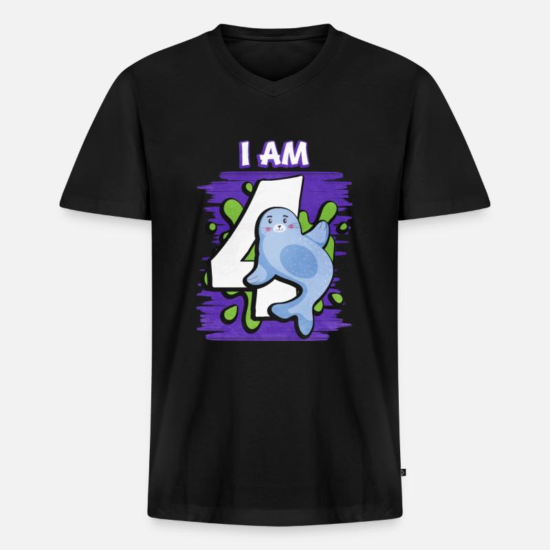 Ich Bin 4 Robbe - Männer Premium Bio T-Shirt mit V-Ausschnitt - Schwarz