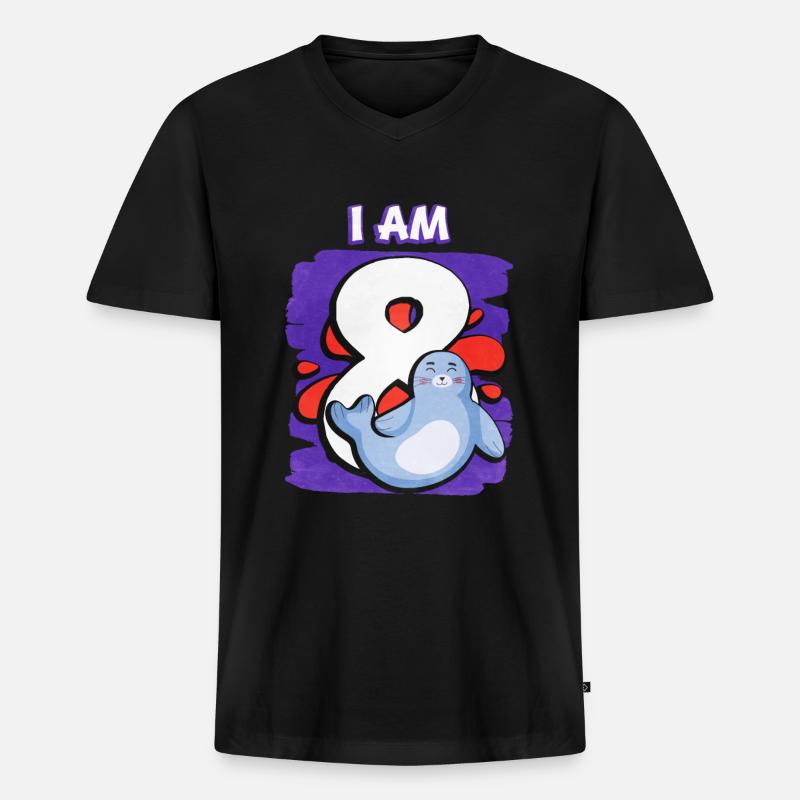 Ich Bin 8 Robbe - Männer Premium Bio T-Shirt mit V-Ausschnitt - Schwarz