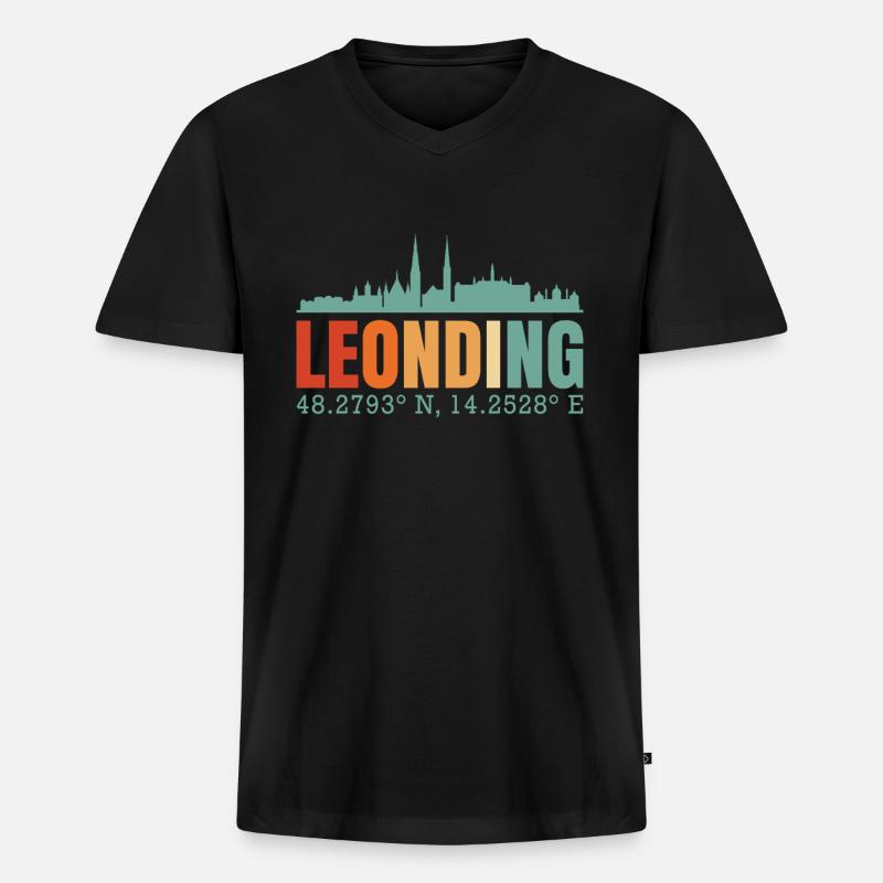 Leonding - Männer Premium Bio T-Shirt mit V-Ausschnitt - Schwarz