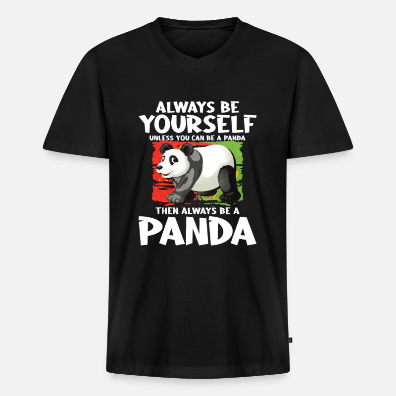 Panda - Männer Premium Bio T-Shirt mit V-Ausschnitt - Schwarz