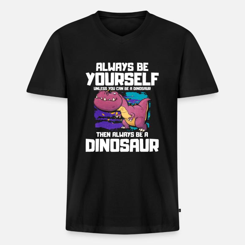 T-Rex - Männer Premium Bio T-Shirt mit V-Ausschnitt - Schwarz