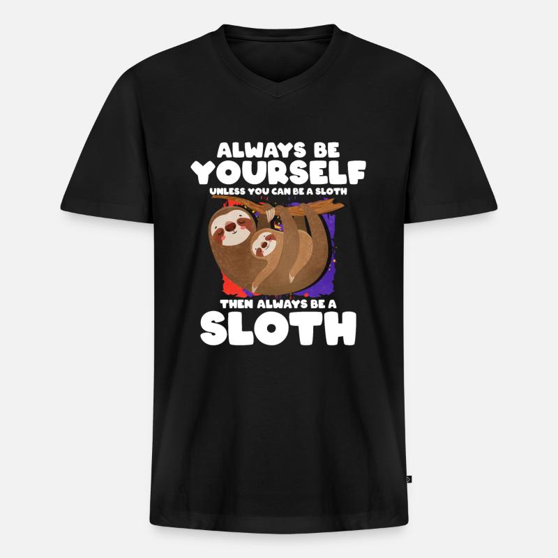 Faultier - Männer Premium Bio T-Shirt mit V-Ausschnitt - Schwarz