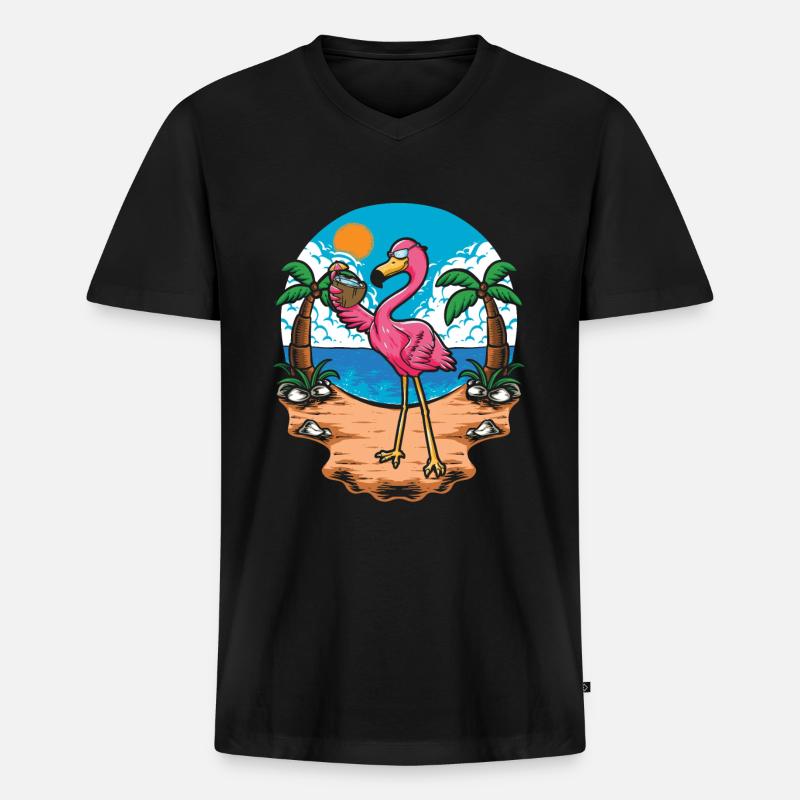 Flamingo - Männer Premium Bio T-Shirt mit V-Ausschnitt - Schwarz