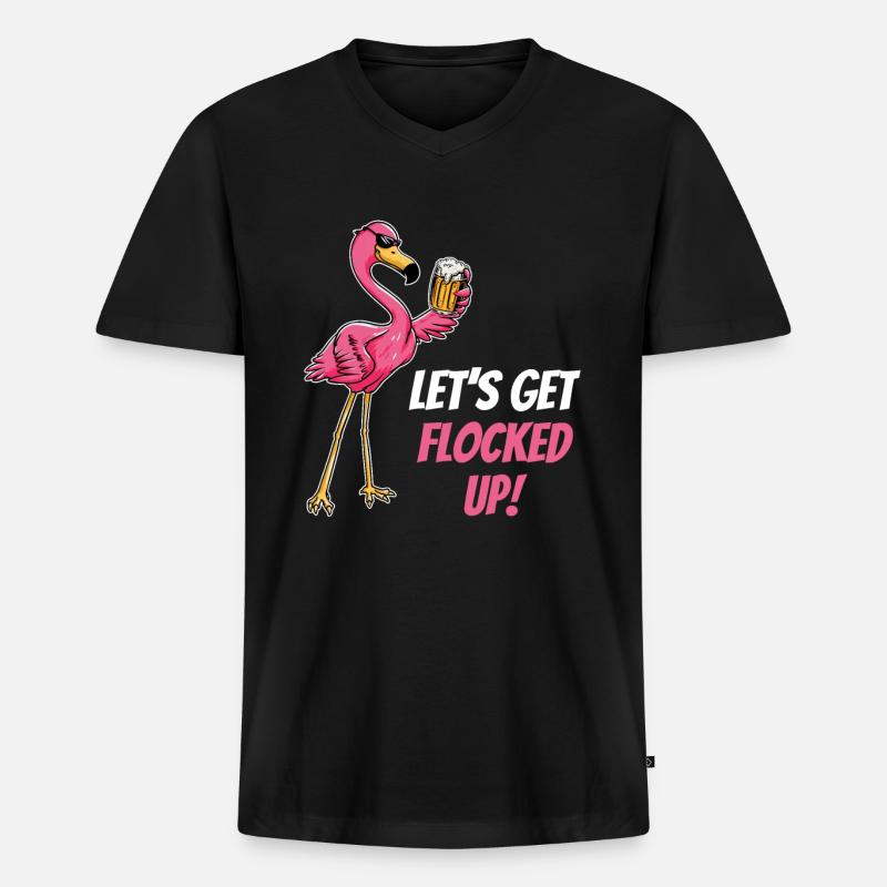 Flamingo - Männer Premium Bio T-Shirt mit V-Ausschnitt - Schwarz