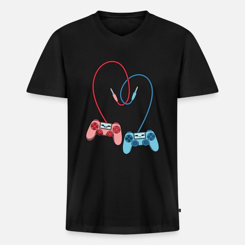 Gaming Controller Liebe - Männer Premium Bio T-Shirt mit V-Ausschnitt - Schwarz
