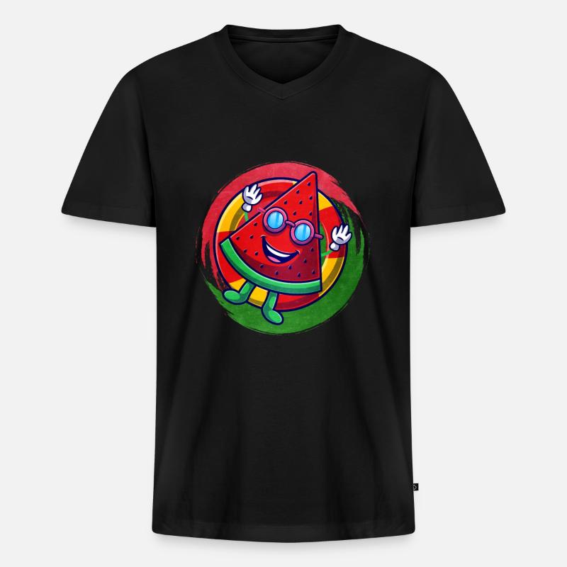 Wassermelone - Männer Premium Bio T-Shirt mit V-Ausschnitt - Schwarz