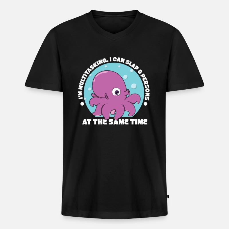 Krake - Männer Premium Bio T-Shirt mit V-Ausschnitt - Schwarz