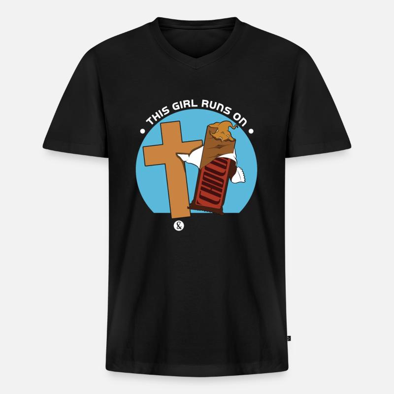 Jesus und Schokolade - Männer Premium Bio T-Shirt mit V-Ausschnitt - Schwarz
