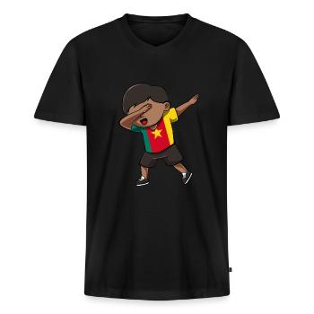 Cameroon - Men's Premium Organic T-shirt with V-neck - black - Front - Nico (187cm)