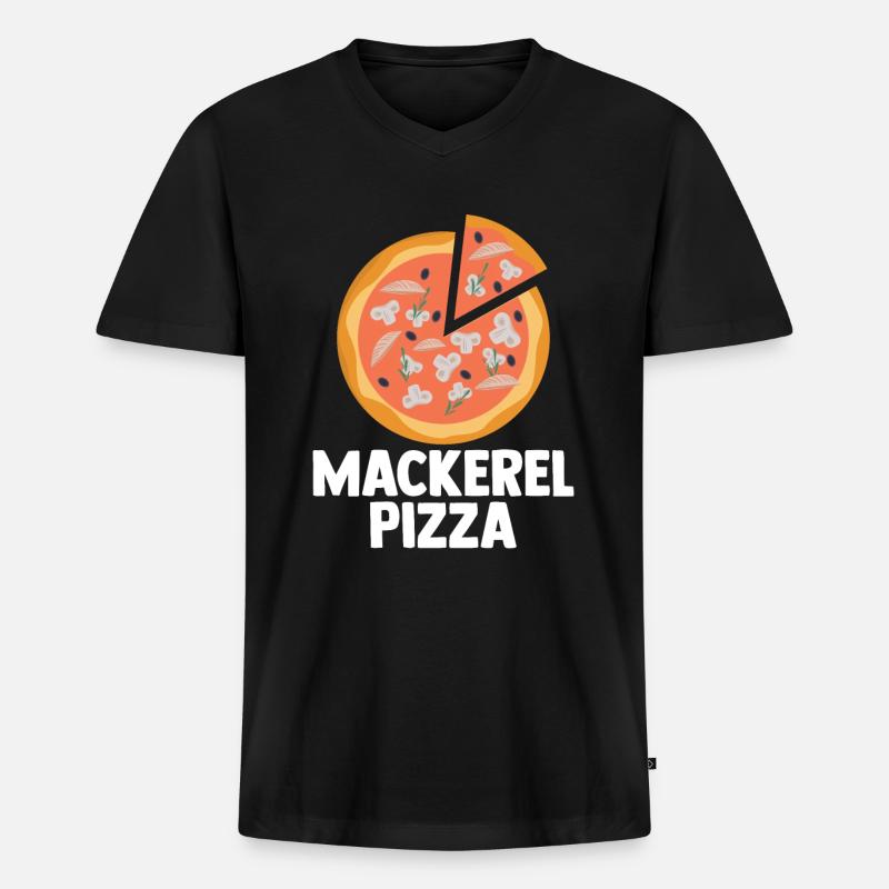Makerel Pizza - Männer Premium Bio T-Shirt mit V-Ausschnitt - Schwarz