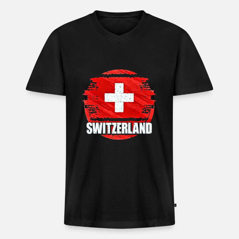 Schweiz - Männer Premium Bio T-Shirt mit V-Ausschnitt - Schwarz