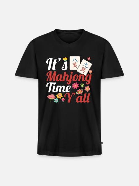 Gift for Mahjong Fans - Men's Premium Organic T-shirt with V-neck - black