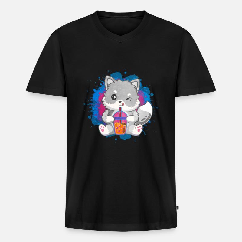 Niedliches Polarfuchs-Geschenk - Männer Premium Bio T-Shirt mit V-Ausschnitt - Schwarz