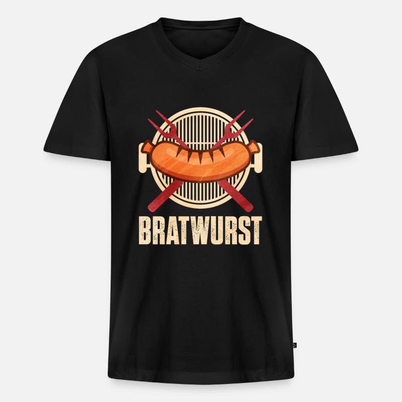Bratwurst als Geschenk - Männer Premium Bio T-Shirt mit V-Ausschnitt - Schwarz