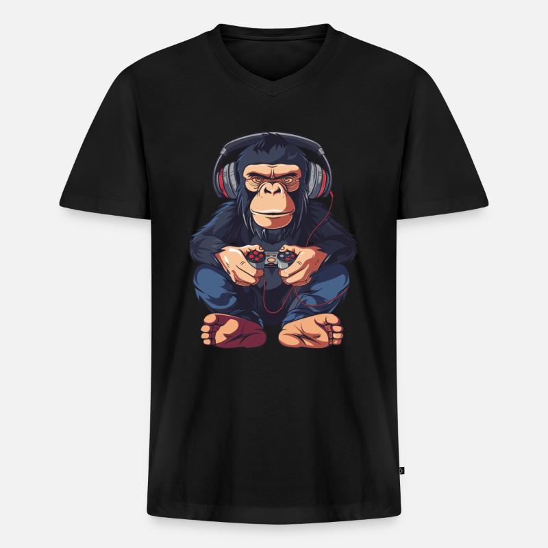 Schimpansen Videospiel - Männer Premium Bio T-Shirt mit V-Ausschnitt - Schwarz