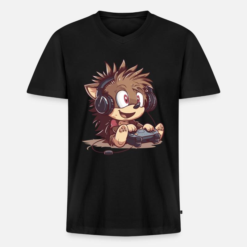 Igel Videospiel - Männer Premium Bio T-Shirt mit V-Ausschnitt - Schwarz