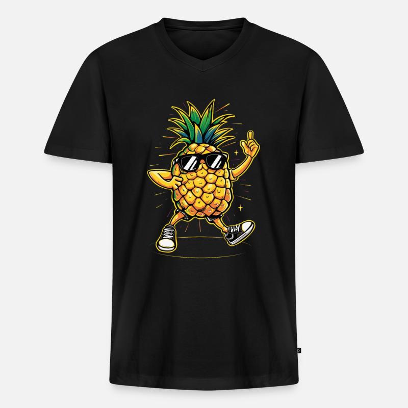 Ananas - Männer Premium Bio T-Shirt mit V-Ausschnitt - Schwarz