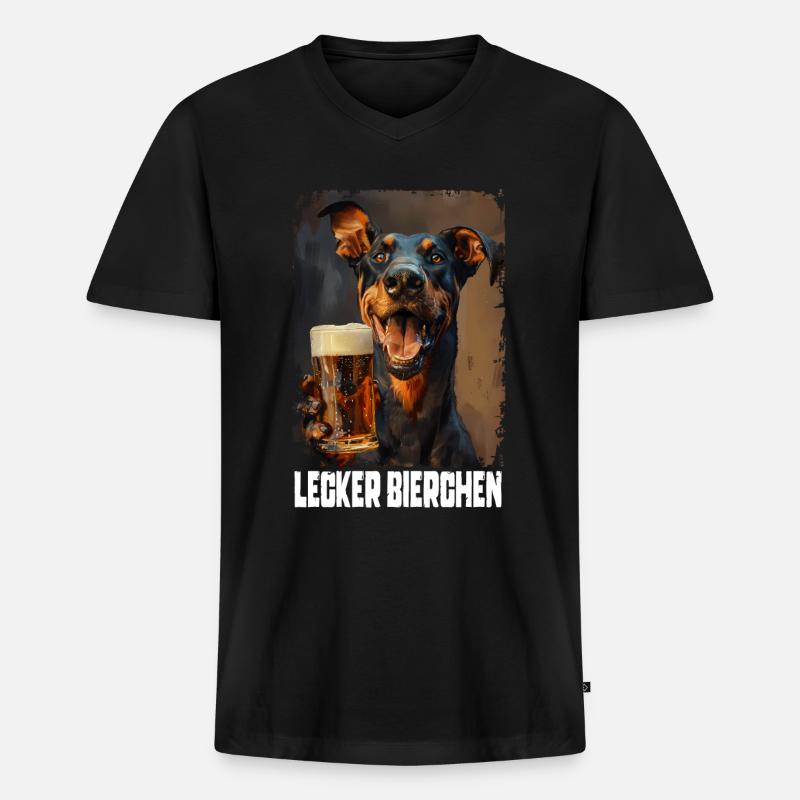 Lecker Bierchen Dobermann - Männer Premium Bio T-Shirt mit V-Ausschnitt - Schwarz