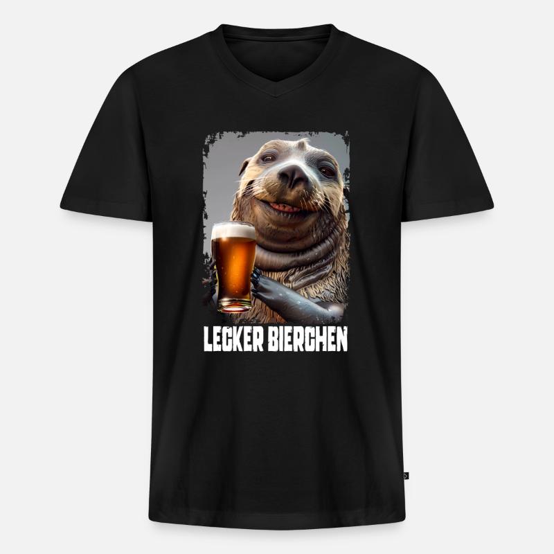Lecker Bierchen Seelöwe - Männer Premium Bio T-Shirt mit V-Ausschnitt - Schwarz