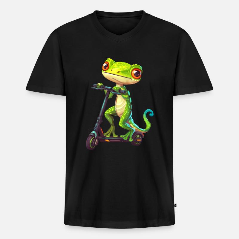 Gecko Roller - Männer Premium Bio T-Shirt mit V-Ausschnitt - Schwarz