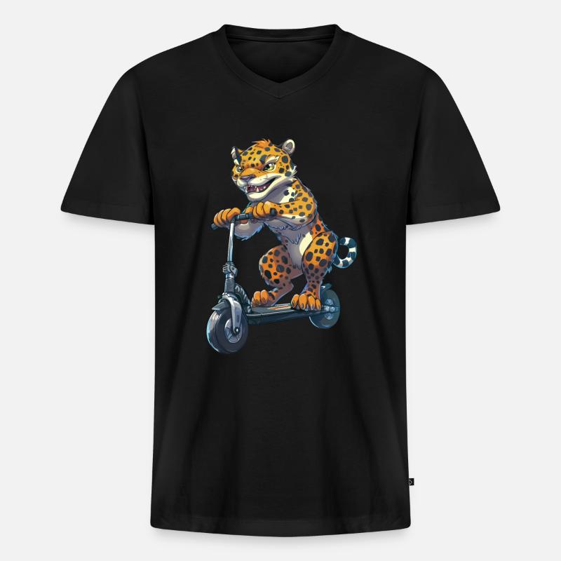 Jaguar Roller - Männer Premium Bio T-Shirt mit V-Ausschnitt - Schwarz